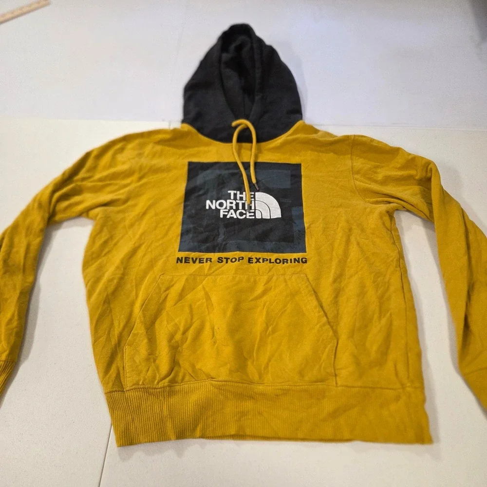 The North Face Mens Yellow Black Graphic Logo Pullover Hoodie Size M Outdoor